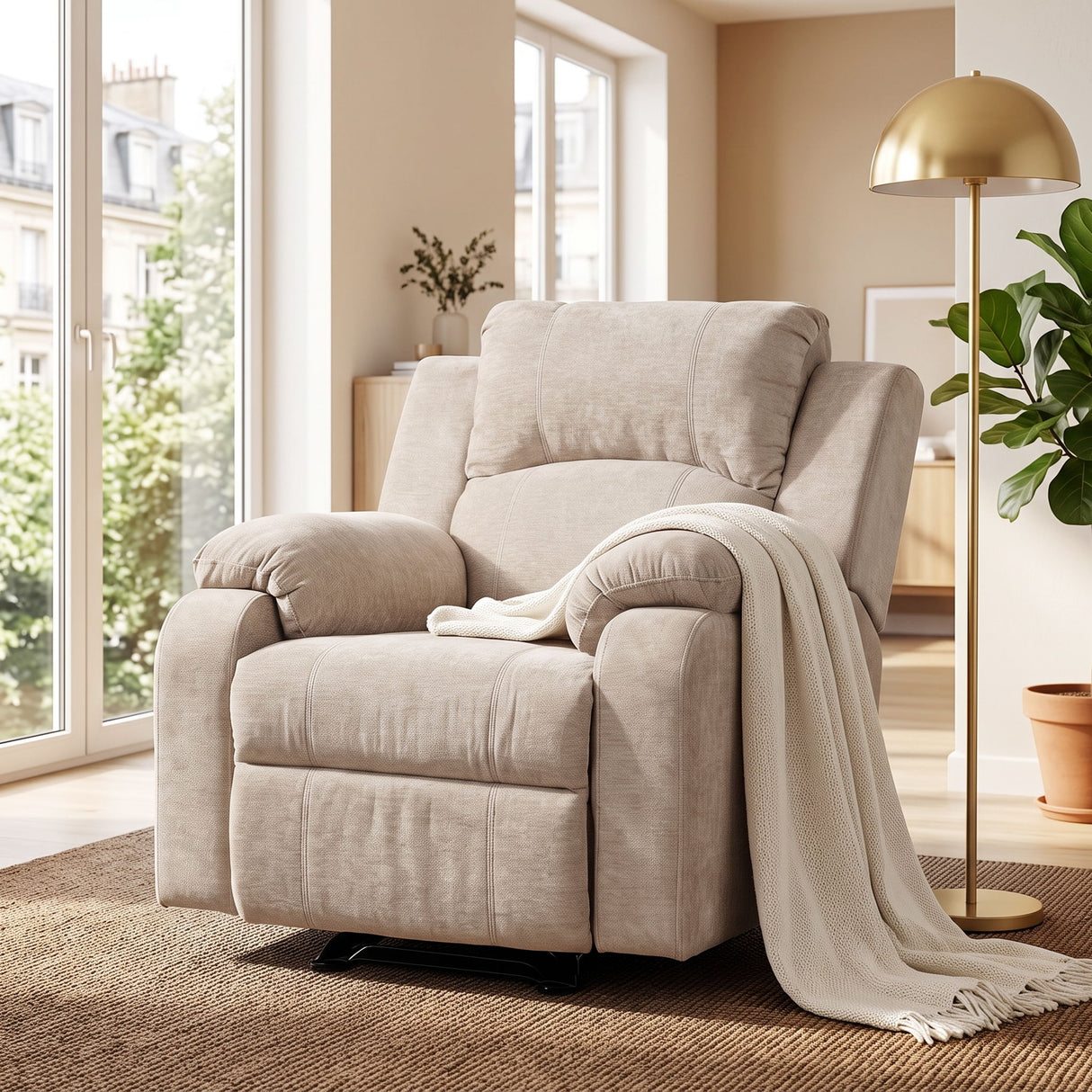Upholstered Manual Recliner Chair With 3 Adjustable Backrest Positions