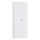 Kitchen Pantry Cabinet With Doors, Heavy-Duty Freestanding Storage Organizer With 5 Adjustable Shelves, Tool Free Assembly - White