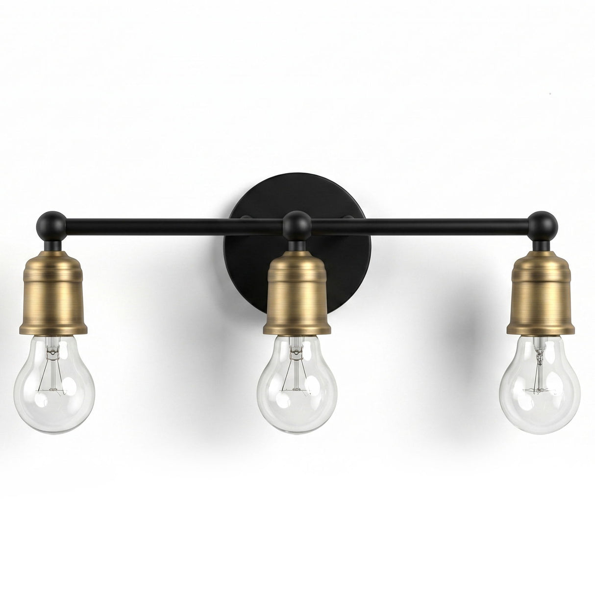 3 Light Wall Sconce, Vanity Light, No Bulbs Included - Black / Gold