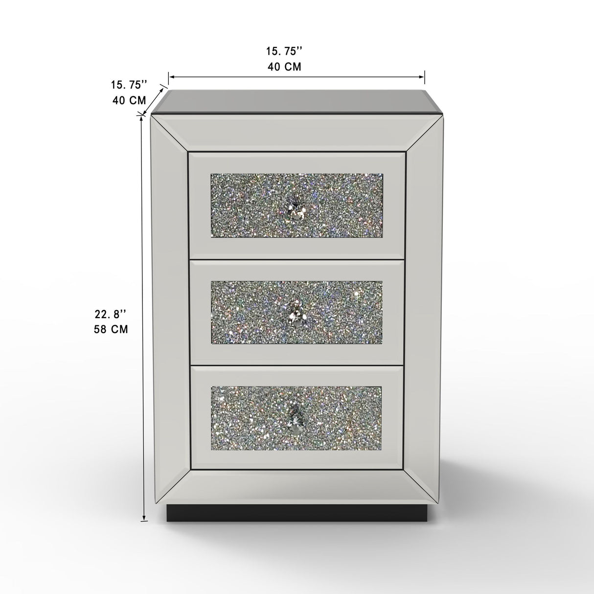 3 Drawer Nightstand With Glass Accents, Bedside Table For Bedroom - Silver