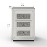3 Drawer Nightstand With Glass Accents, Bedside Table For Bedroom - Silver