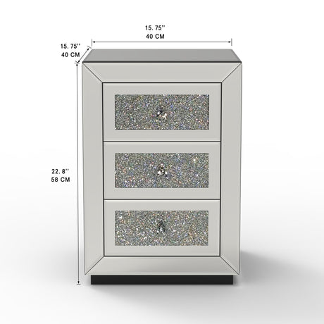 3 Drawer Nightstand With Glass Accents, Bedside Table For Bedroom - Silver