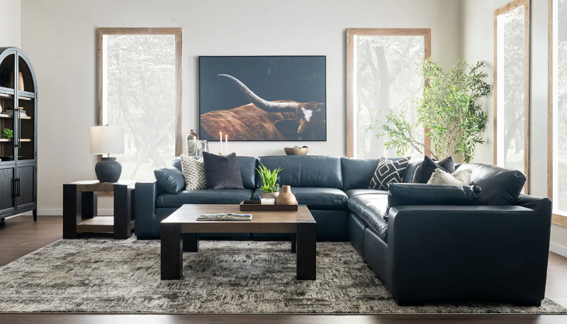 City Limits II 5-Piece Navy Leather Sectional - RACDSCLS+WEDSCLS+ARCDSCLSx2+LACDSCLS