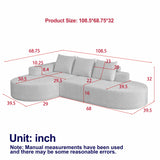 Modern Curved Sofa, L-Shaped Modular Sectional Set With 3 Pillows