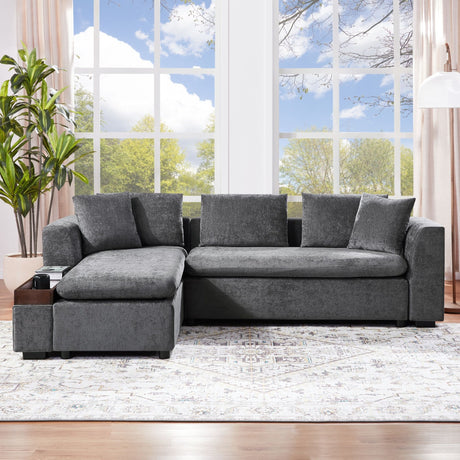 Modern L Shaped Sectional Sofa With Upholstery And Wooden Storage