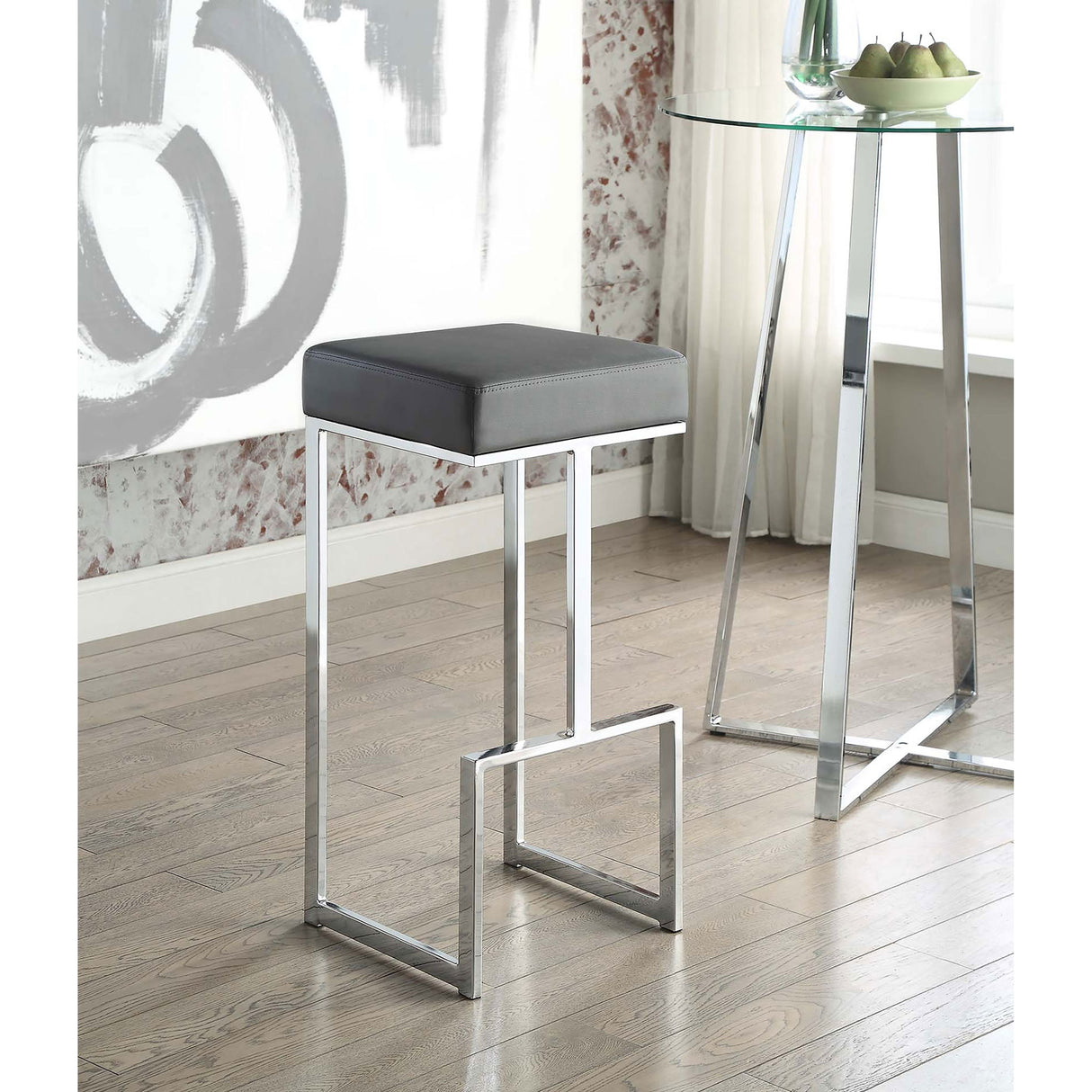 Upholstered Bar Stool With High-Shine Legs