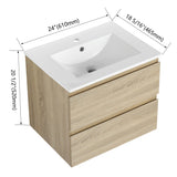 Wall Mounted Bathroom Vanity & Sink, 2 Soft Close Drawers