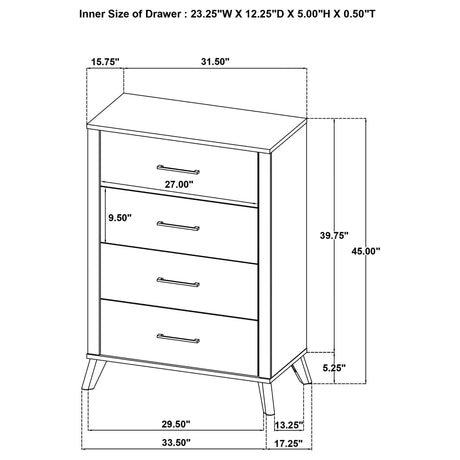 Georgina - 4 Drawer Bedroom Chest - Natural Wood