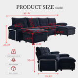Upholstery Modular Sectional Sofa , 4 Seater With 2 Ottomans For Living Room - Black