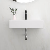 Modern Ceramic Rectangular Wall Mounted Bathroom Sink With Faucet Hole & Overflow