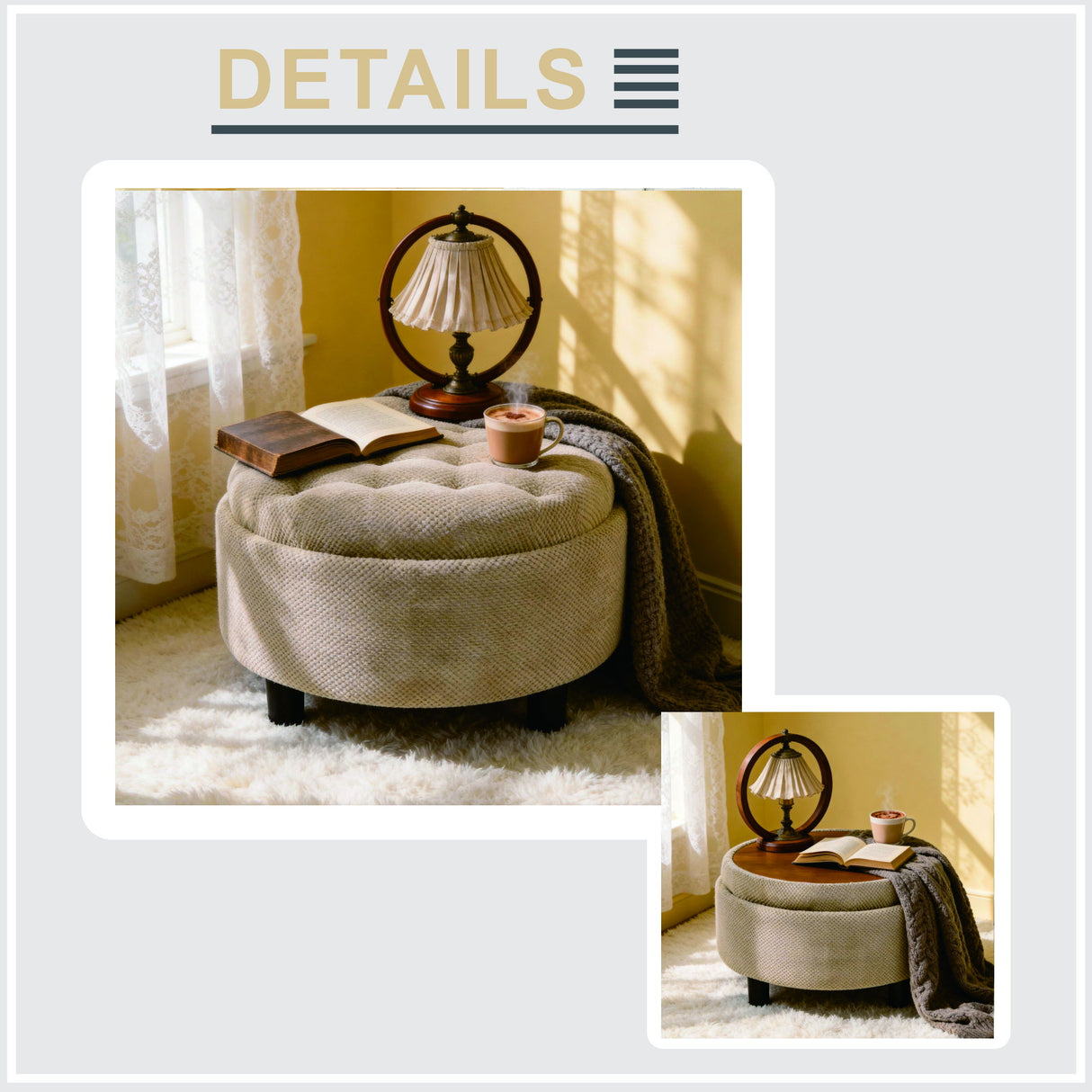 Storage Round Footstool Table Ottoman