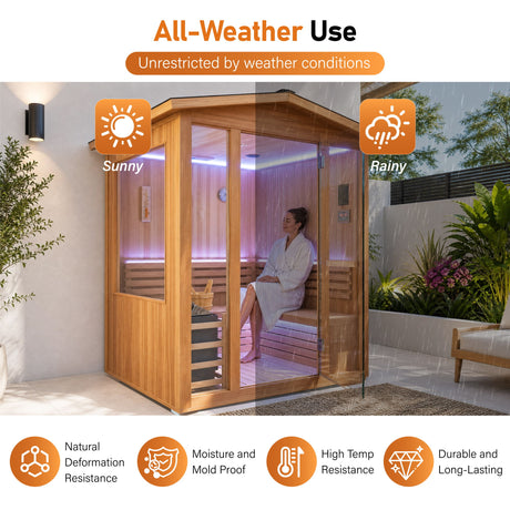 6000W 240V Outdoor Steam Sauna For 4 People - Ameican White Oak