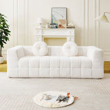 Boneless 3 Seater Sofa With Circular Throw Pillows - Beige