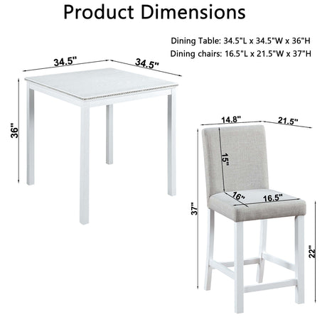 5 Piece Counter Height Table Set, Square Table And 4 Upholstered Chairs