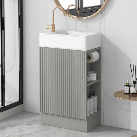 Modern Bathroom Vanity With Sink And 2 Tier Shelf
