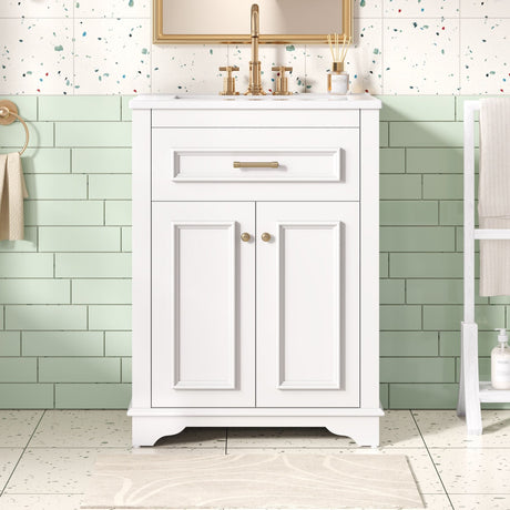 Bathroom Vanity With Integrated Sink, 2 Door Cabinet With Tip Out Drawer, Rectangular Design