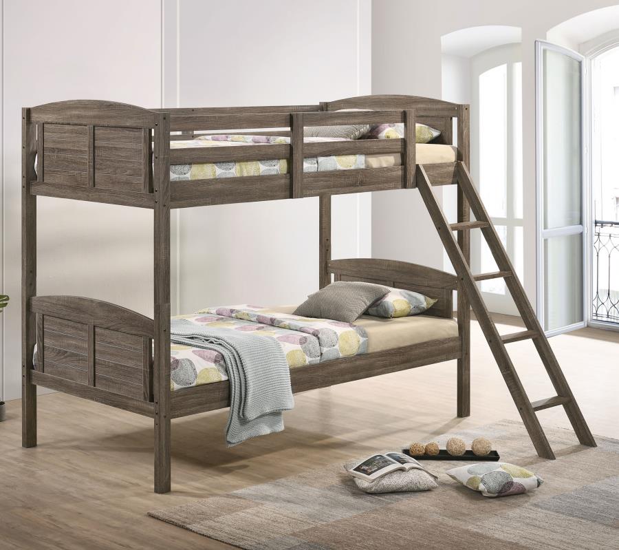 Flynn Wood Twin Over Twin Bunk Bed Weathered Brown - 400808