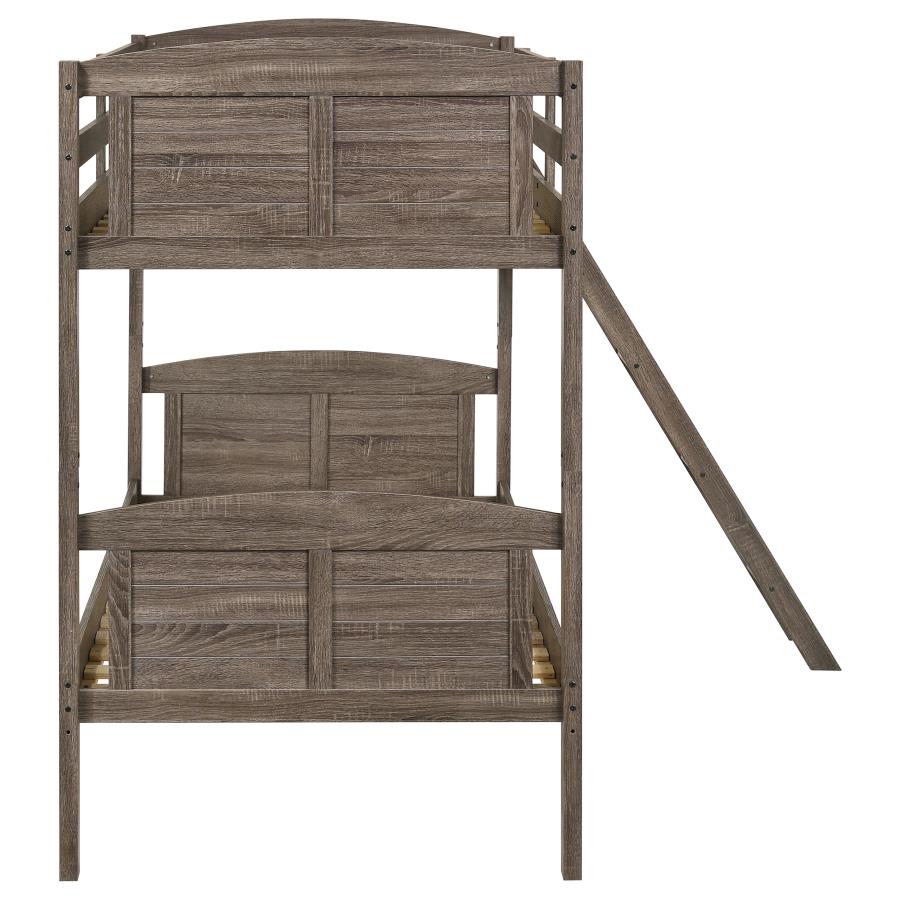Flynn Wood Twin Over Twin Bunk Bed Weathered Brown - 400808