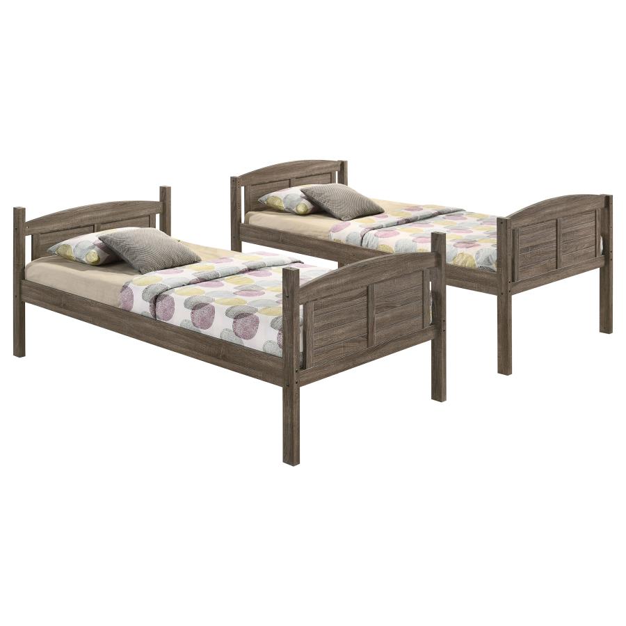 Flynn Wood Twin Over Twin Bunk Bed Weathered Brown - 400808