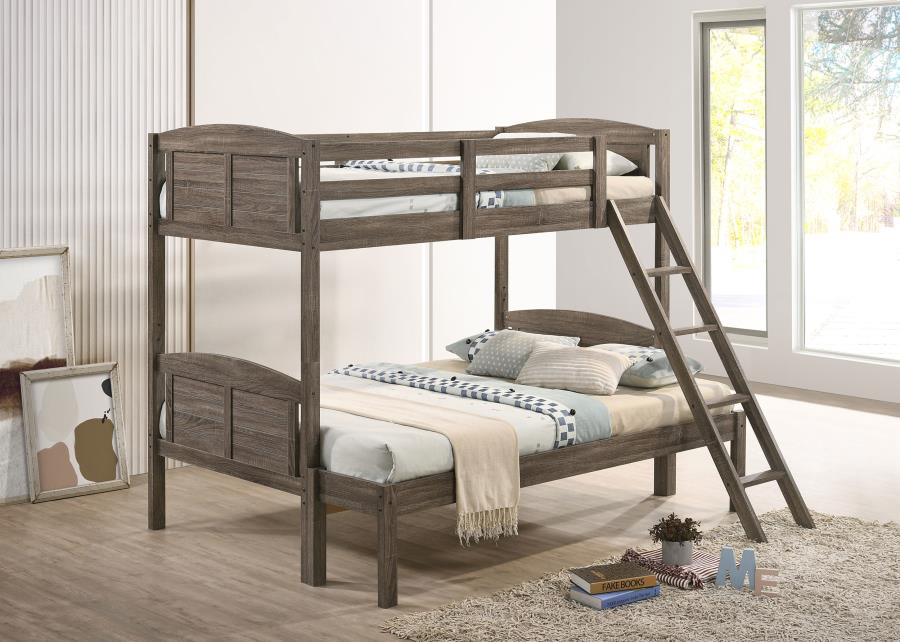 Flynn Wood Twin Over Full Bunk Bed with Mattress Weathered Brown - 400809-SM