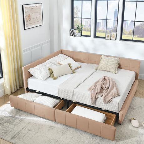 Mid-Century Storage Upholstered Tufted Bed Frame With Backrest And Armrests