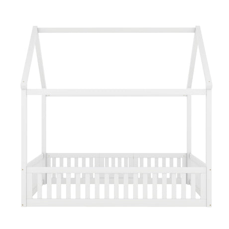 Wood House Bed With Fence And Door