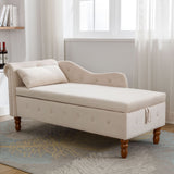 Chaise Lounge Indoor, Lounge Chair For Bedroom With Storage & Pillow, Modern Upholstered Rolled Arm Chase Lounge For Sleeping With Nailhead Trim For Living Room Bedroom Office