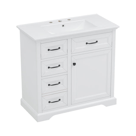 Modern Bathroom Vanity With Sink Top, 4 Drawers And 1 Soft-Close Door