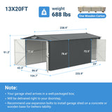 Industrial - 20' x 13' Heavy Duty Metal Garage Shed - Dark Gray