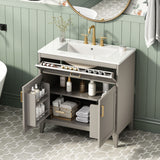 30" Bathroom Vanity With Sink Top, Soft Close Double Doors & Tip Out Drawer, Adjustable Interior Shelf, Door Mounted Organizers - Beige