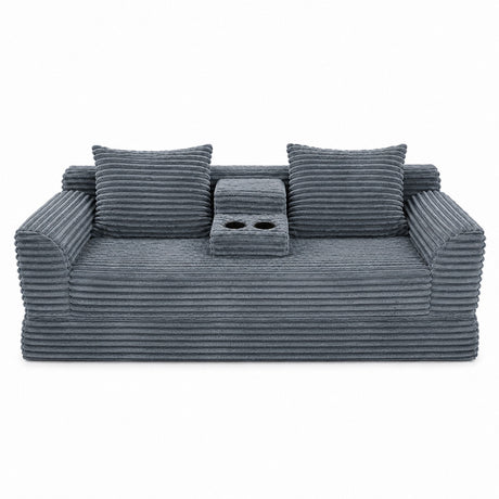 Soft Striped Convertible Sofa Bed, Dual Use Lounge Couch With Cup Holders And Pillows