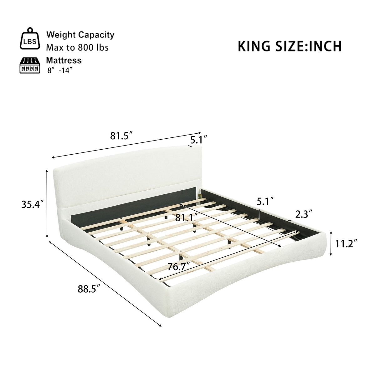 King Curved Upholstered Bed With Smart Ambient Lighting - Cream