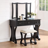 Bedroom Vanity Set With Foldable Mirror And Stool - Black