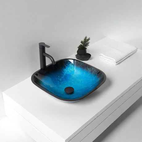 Artistic Vessel Sink With Faucet And Pop Up Drain - Blue