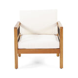 Club Chair With Slat Panel Design - Teak / Beige