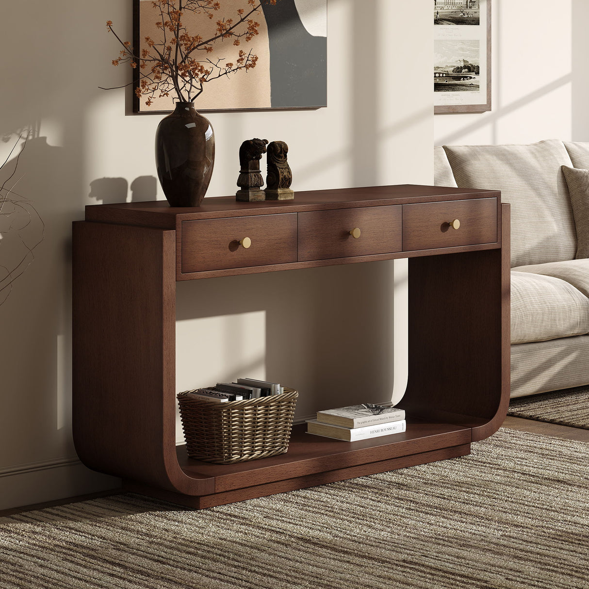 Console Table With 3 Drawers, Display Shelf