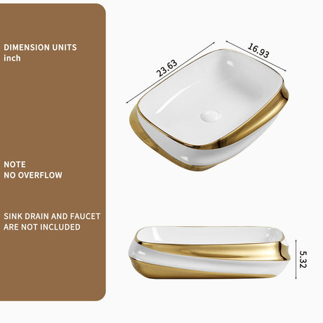 Vessel Sink, Above Counter Vanity Basin For Bathrooms - Gold / White / Milk White