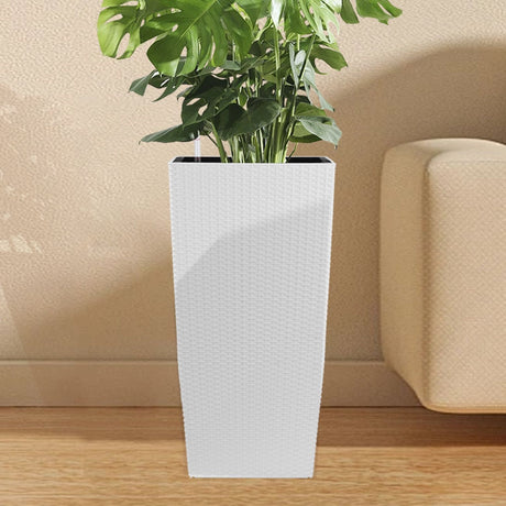 Square Large Planter With Automatic Watering System For Home And Garden (Set of 2) - White