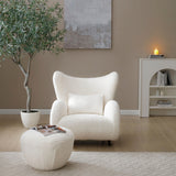 Wingback Armchair & Ottoman Combo For Living Room - White
