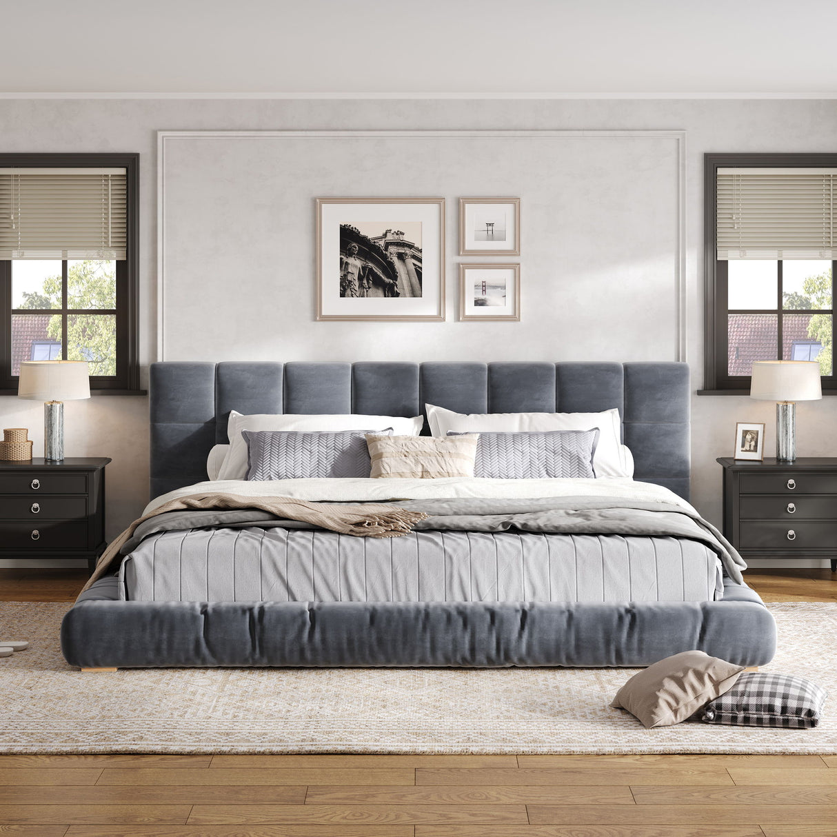 Upholstered Platform Bed Frame With Tufted Headboard