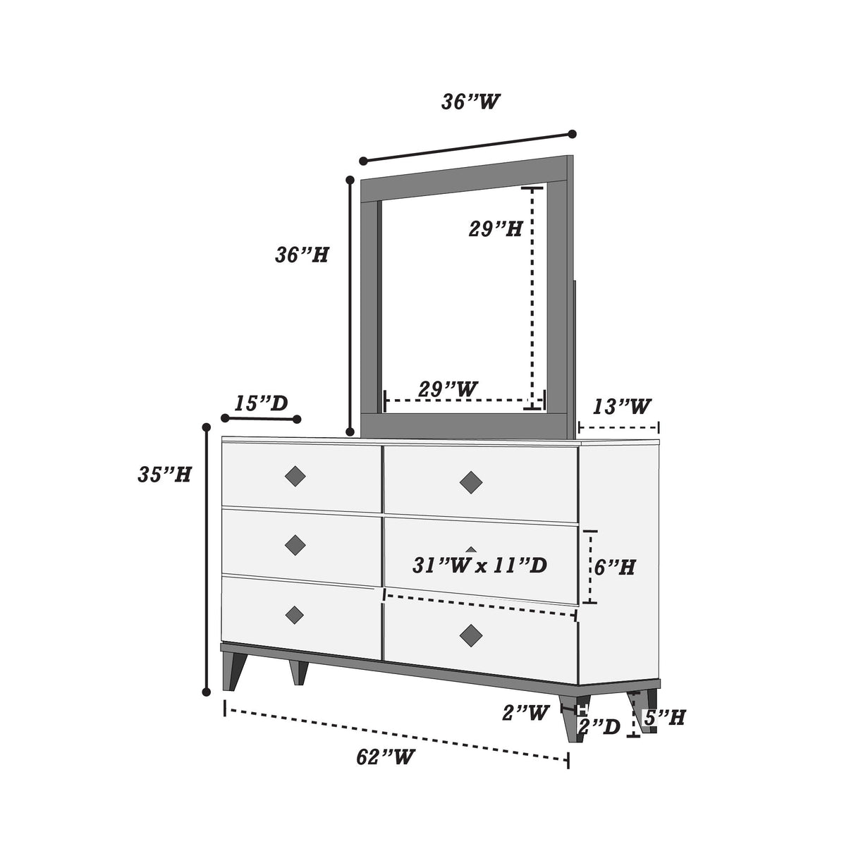 Design Dresser With 6 Drawers