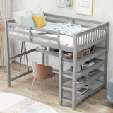 Loft Bed With Storage Shelves And Under Bed Desk