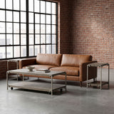 Corbeta - 3 Piece Metal Frame Wood Living Room Coffee Table And 2 Chairside Tables Set, Aged Graphite - Brown