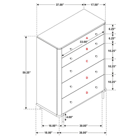 Stevie - Rectangular 5 Drawer Chest - Sand