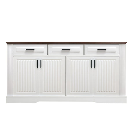 Fluted Sideboard Buffet Cabinet With 4 Doors And 3 Drawers
