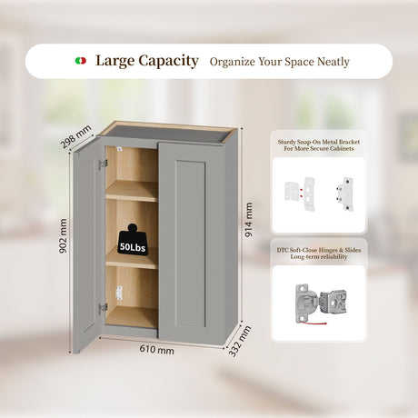 Shaker Wall Cabinet With Soft-Close Doors, Adjustable Shelves