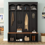 Entryway Hall Tree With Bench, 4 Hooks & Open Storage Space