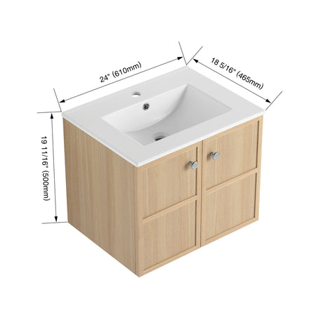 Wall Mounted Bathroom Vanity With Ceramic Sink And 2 Soft Closing Doors