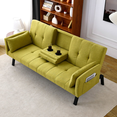 Sofa Bed With Foldable Design And Cup Holder - Green