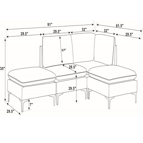 Upholstered Modular Sectional With Tall Legs, Medium Firm Seat